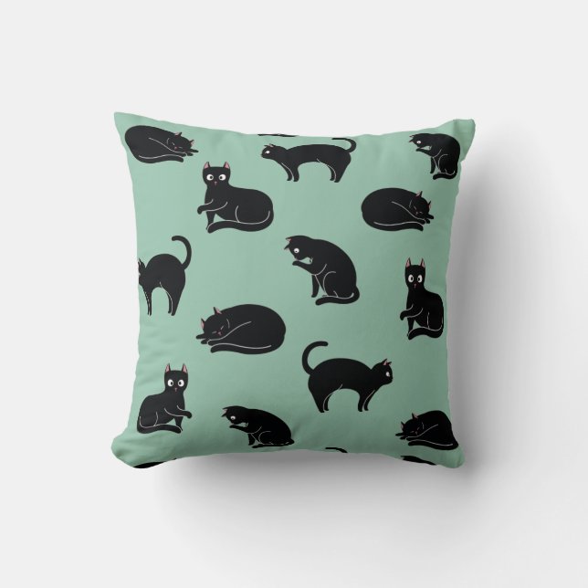 Black Cats Seamless Pattern Cushion (Front)