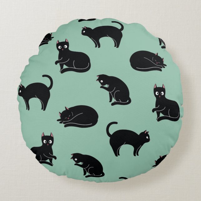 Black Cats Seamless Pattern Round Cushion (Front)