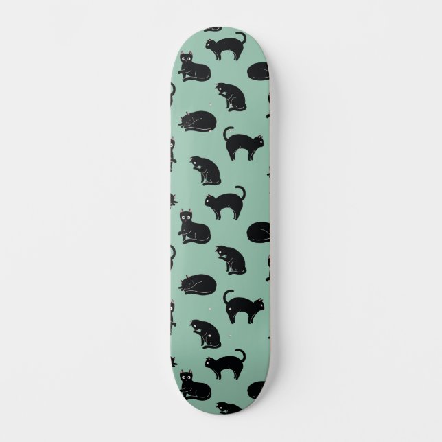 Black Cats Seamless Pattern Skateboard (Front)