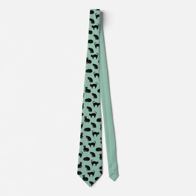 Black Cats Seamless Pattern Tie (Front)