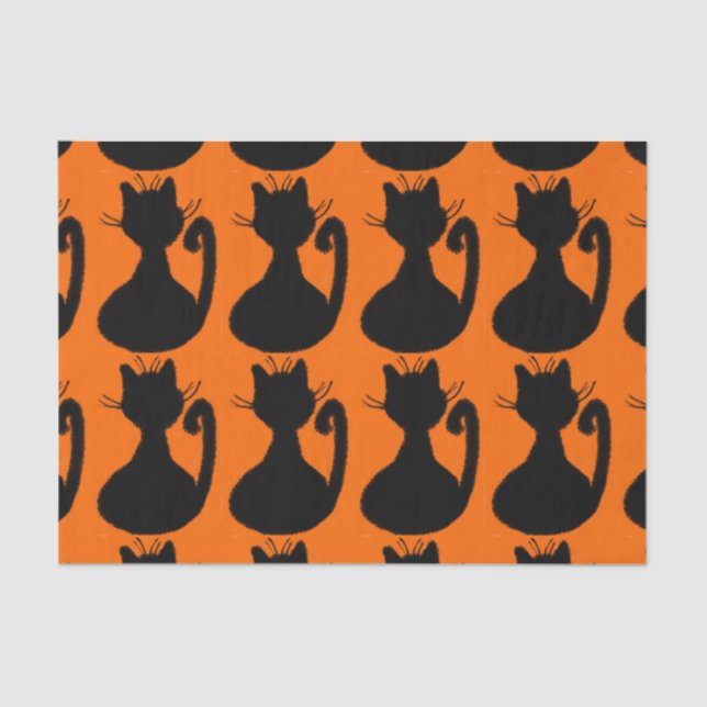 Black Cats Silhouette on Orange Tissue Paper (Front)