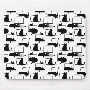 Black Cats Sitting on Laptops Pattern Mouse Pad