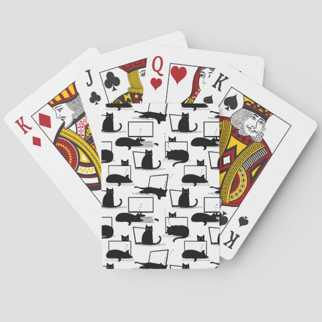 Black Cats Sitting on Laptops Pattern Playing Cards (Back)