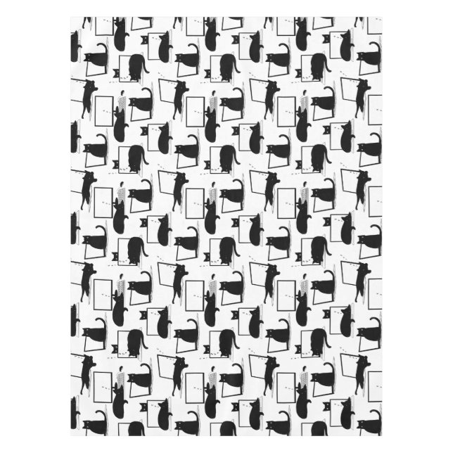 Black Cats Sitting on Laptops Pattern Tablecloth (Front)