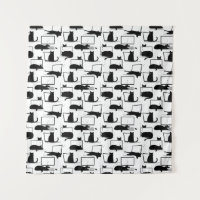 Black Cats Sitting on Laptops Pattern