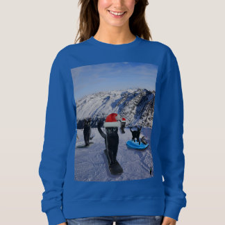 Black Cats Snowboarding On Christmas Sweatshirt