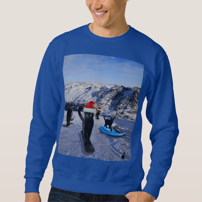 Black Cats Snowboarding On Christmas Sweatshirt (Front)
