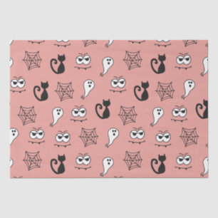 Black Cats Spiderwebs and Ghosts Pink Halloween Tissue Paper