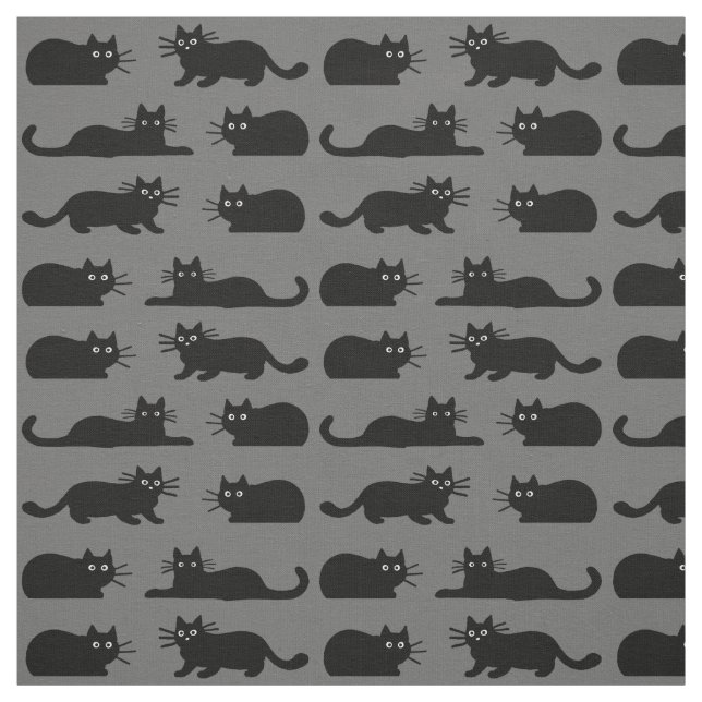 Black Cats | Spooky Cats| Cool Cats Patterned Grey Fabric (Swatch)