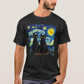 Black Cats Starry Night Vincent van Gogh  T-Shirt