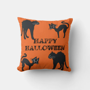 Black Cats Throw Cushion  Happy Halloween