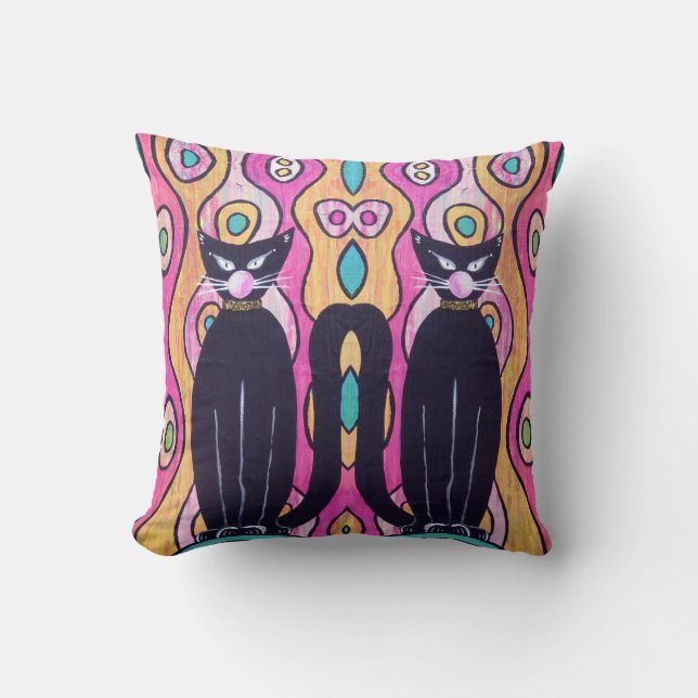 Black Cats Throw Pillow Home Decor (Front)