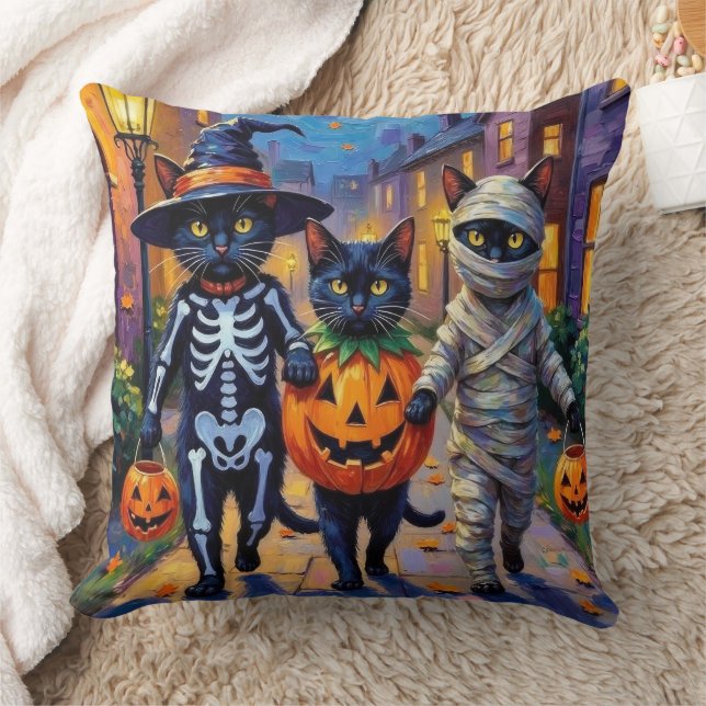 Black Cats Trick-or-Treating in Halloween Costumes Cushion (Blanket)