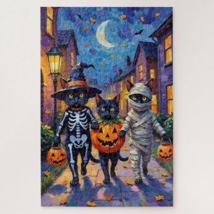 Black Cats Trick-or-Treating in Halloween Costumes Jigsaw Puzzle