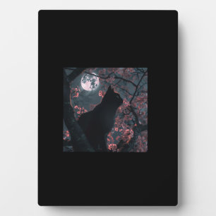 Black Cat's Watch_ Sakura and Crimson Moon Plaque