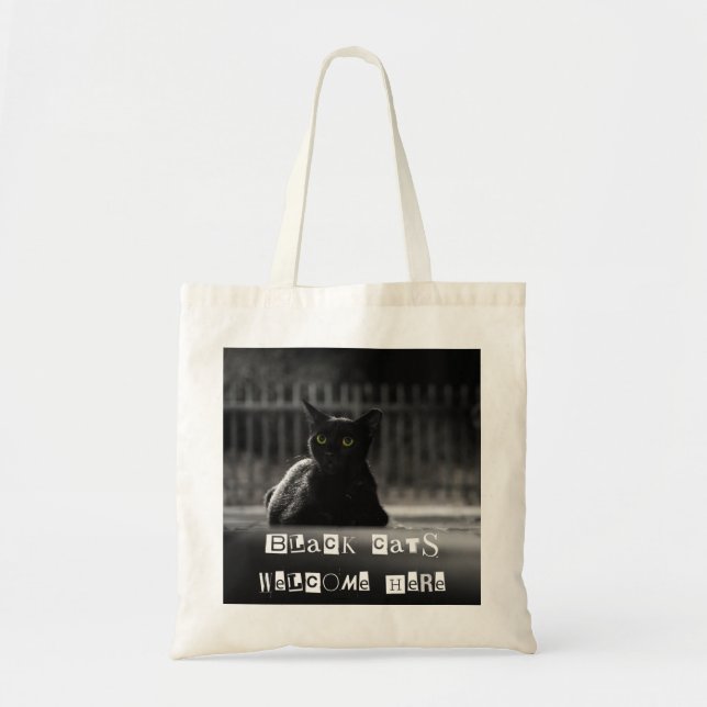 "Black Cats Welcome" Tote Bag – Trick or Treat Bag (Front)