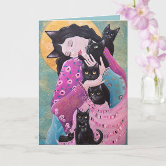 Black Cats Whimsical Art Card