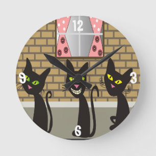 Black Cats Whimsical Clock