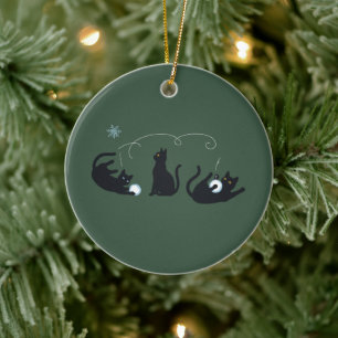 Black Cats Winter Cute Christmas Winter  Ceramic Ornament
