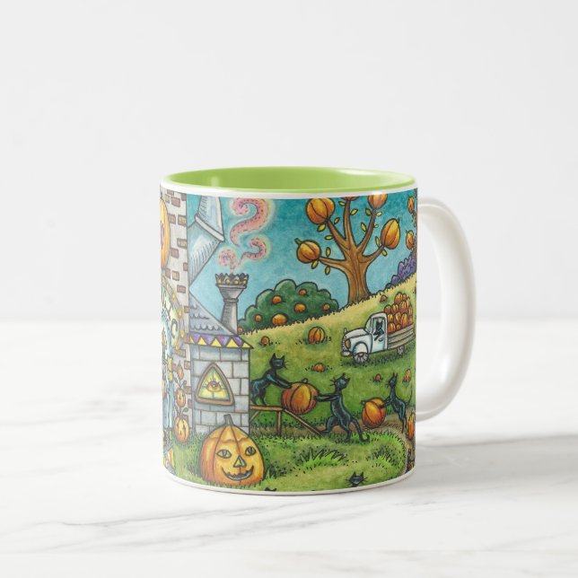 BLACK CATS, WITCH PUMPKIN PIE FACTORY TWO TONE MUG (Front Right)