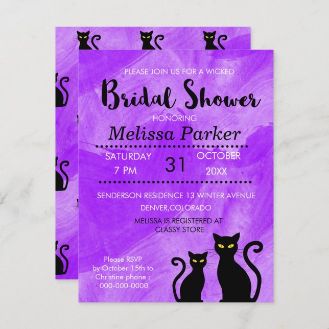 Black Cats Witchy Halloween Bridal Shower Party Invitation (Front/Back)