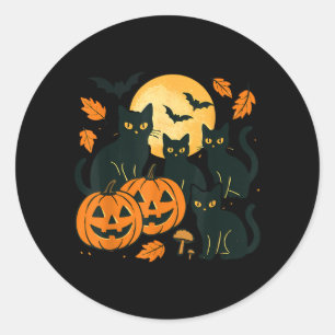 Black Cats With Jack O Lanterns Moon And Bats Classic Round Sticker