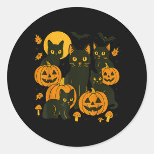 Black Cats With Jack O Lanterns Moon And Bats Classic Round Sticker