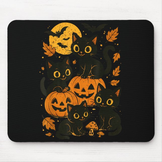 Black Cats With Jack O Lanterns Moon And Bats Mouse Pad (Front)