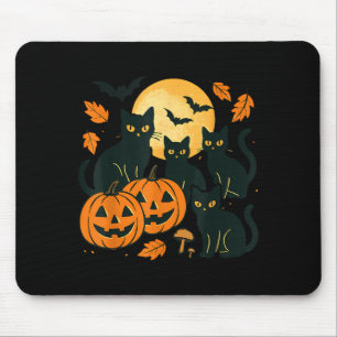 Black Cats With Jack O Lanterns Moon And Bats Mouse Pad