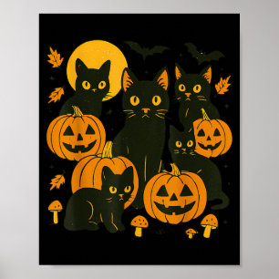 Black Cats With Jack O Lanterns Moon And Bats Poster