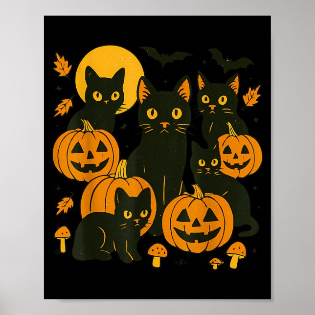 Black Cats With Jack O Lanterns Moon And Bats Poster (Front)