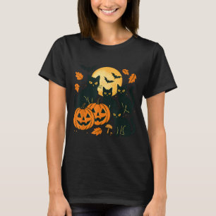 Black Cats With Jack O Lanterns Moon And Bats T-Shirt