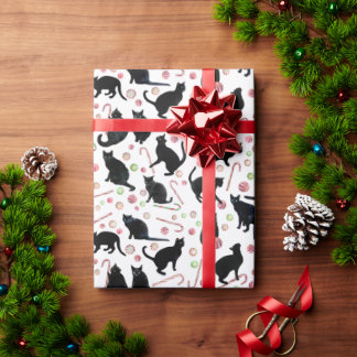 Black Cats with Peppermint Candy Wrapping Paper