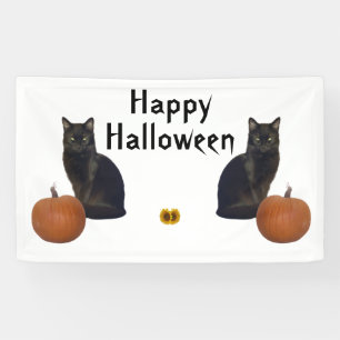 Black Cats with Pumpkins and Sunflowers Banner