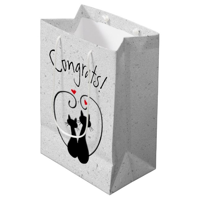 Black Cats with Red Hearts Medium Gift Bag (Front Angled)