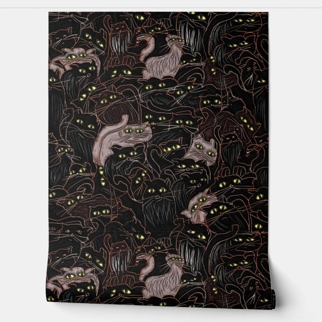 Black Cats Yellow Eyes Wallpaper (Unrolling)
