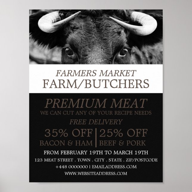 Black Cattle, Farmer & Butcher Advertising Poster (Front)