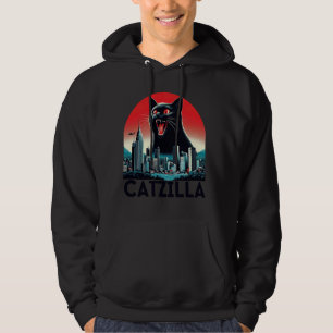 Black Catzilla Japanese Art Sunset Funny Cat Kitte Hoodie