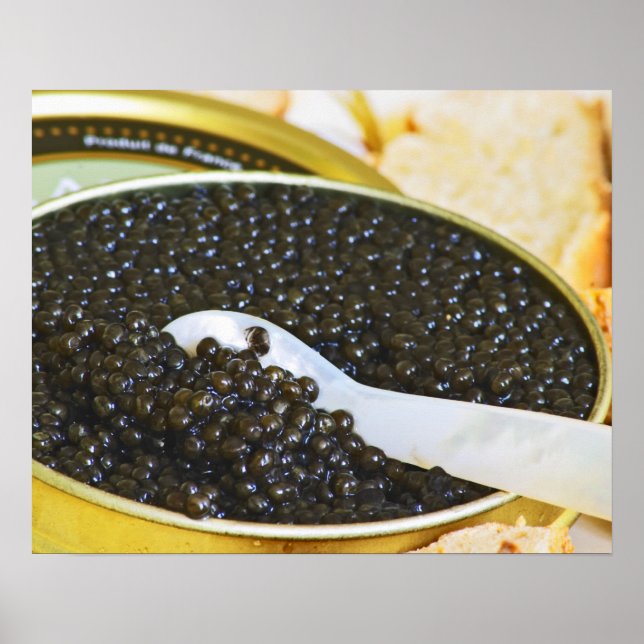 Black caviar and a spoon of mother-of-pearl to poster (Front)