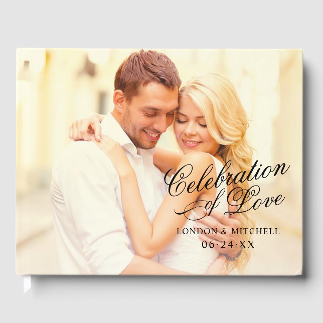 Black Celebration of Love Photo Wedding Guest Book (Front)