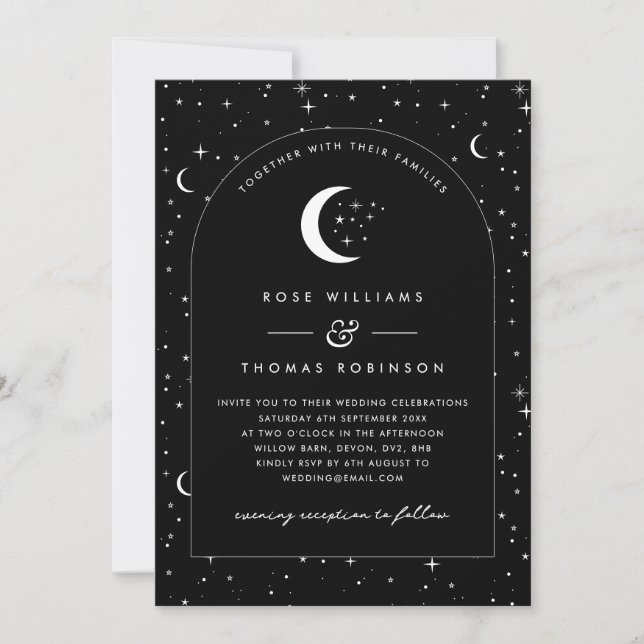Black Celestial Arched Wedding Invitation Photo (Front)