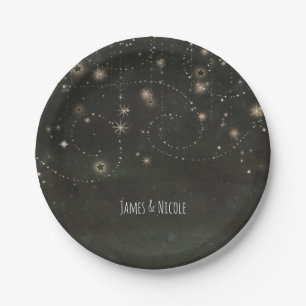 Black Celestial Dark Starry Sky Swirls Any Event Paper Plate