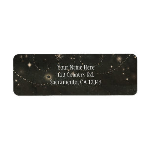 Black Celestial Dark Starry Sky Swirls Invitation Return Address Label