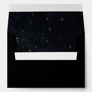 Black Celestial Moon Stars Lined Envelope