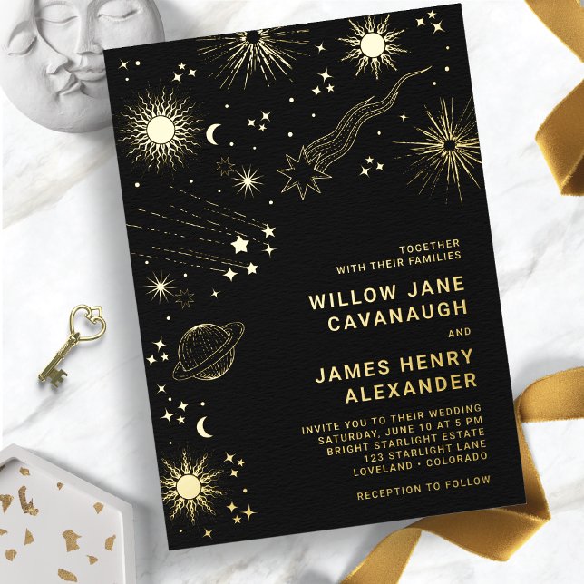 Black Celestial Wedding (Black and Gold Celestial Wedding Foil Invitation
)