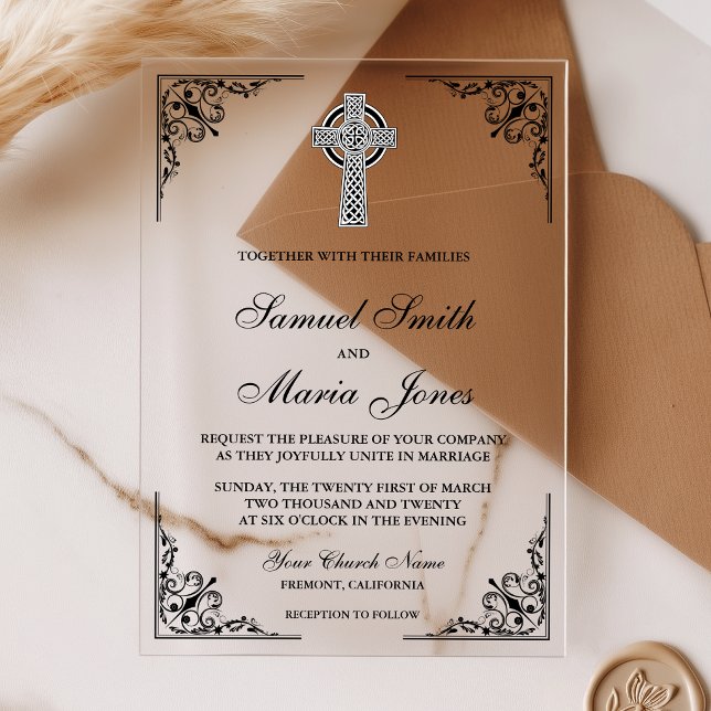 Black Celtic Cross Wedding Acrylic Invitations (Creator Uploaded)