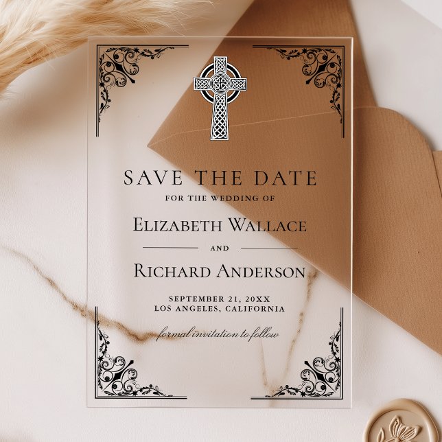 Black Celtic Cross Wedding Save the Date Acrylic Invitations (Creator Uploaded)