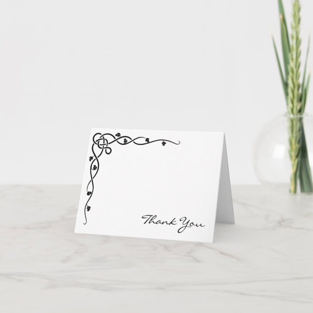 Black Celtic Knot Corner Vine Thank You Card (Front)