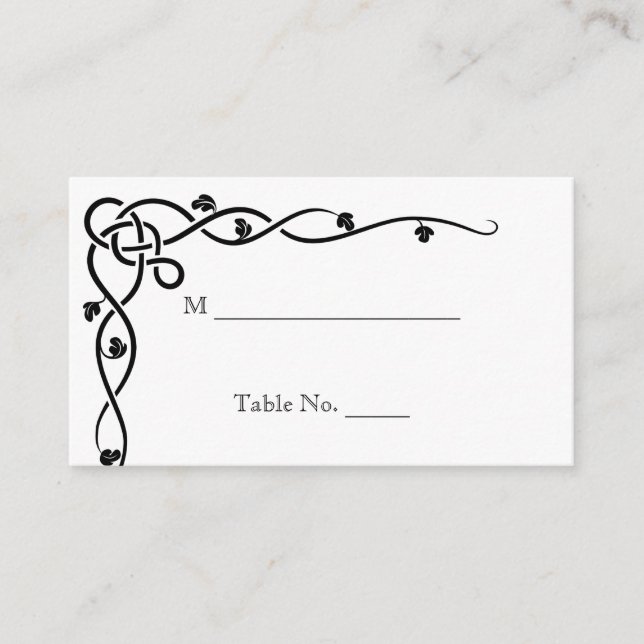Black Celtic Knot Corner Vine Wedding Place Cards (Front)