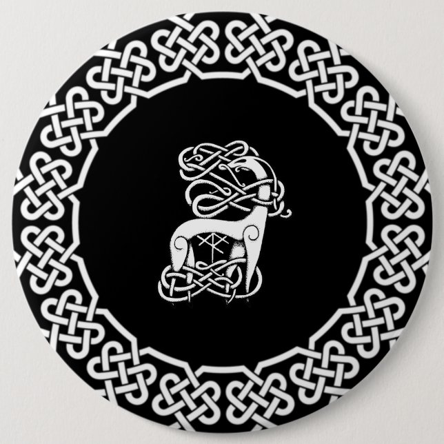 Black Celtic/Nordic deer 6 Cm Round Badge (Front)